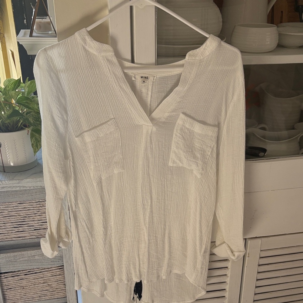 Bohemian Style White Blouse with Pockets and Back Buttons